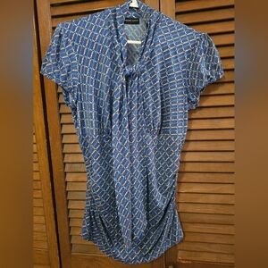 New York & Company Blue and Gold Chain Print Shirt